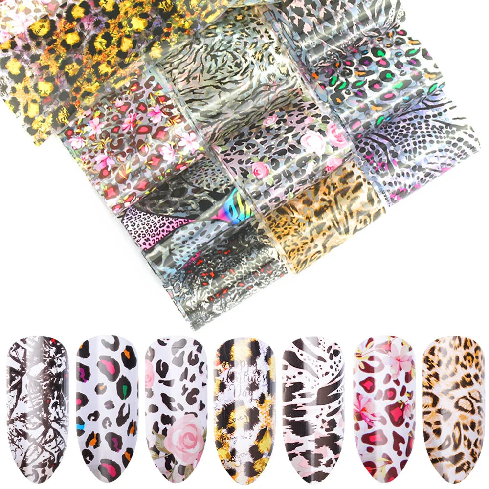 16Pc Holographic Nail Foil Set Starry Transfer 20*4cm Sticker Laser Flowers Leopard Mix Design Decal DIY Nail Art Decoration