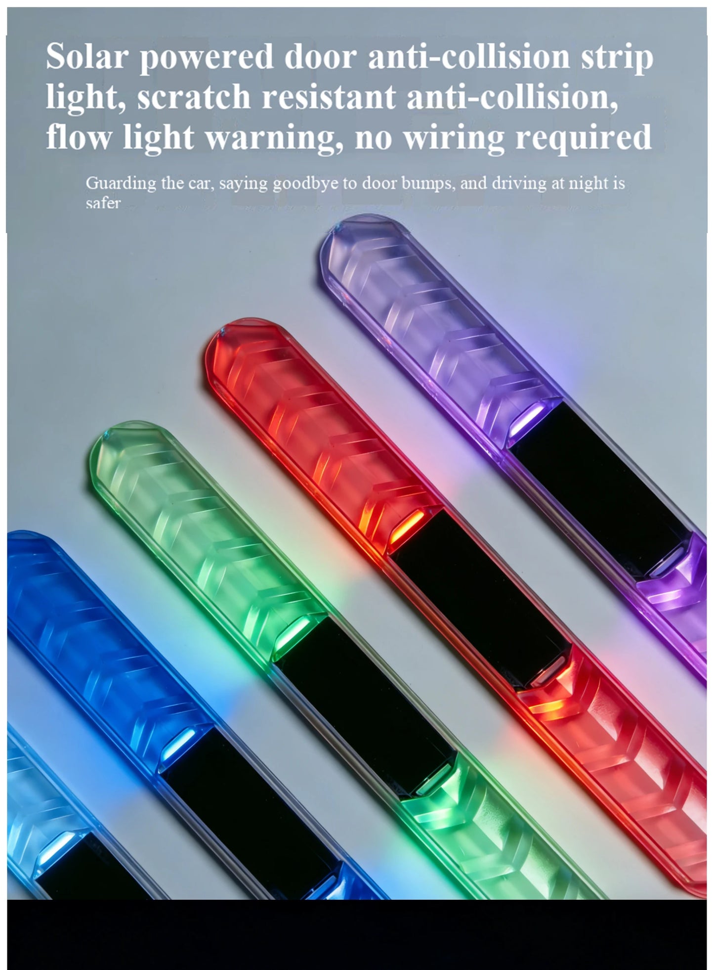 Car doors, electric motorcycles, anti scratch and anti-collision strips, solar warning and anti rear end collision lights, no wi