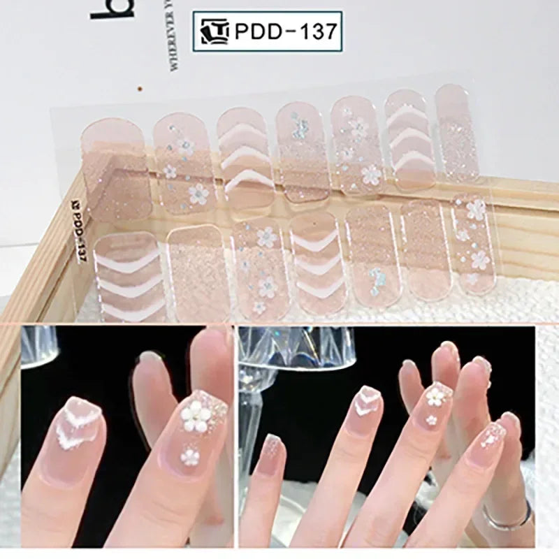 1PC Gel Nail Sticker Patch Slider Flower Gradient Color Back Glue Full Cover Waterproof Gel Nail Sticker UV Lamp Curing Manicur