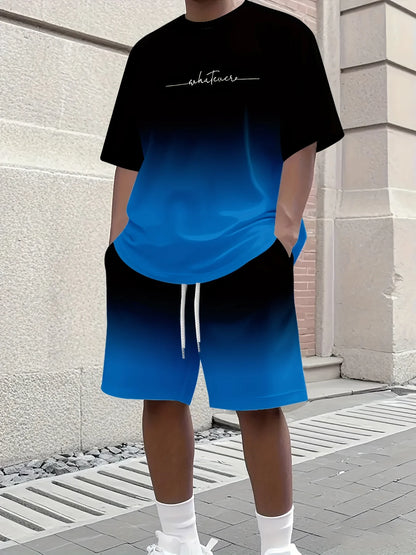 Summer Casual Men's T-Shirt and Shorts Set 2026 Sportswear Set Plus Size Short-Sleeve T-Shirt Drawstring Pocket Shorts Set