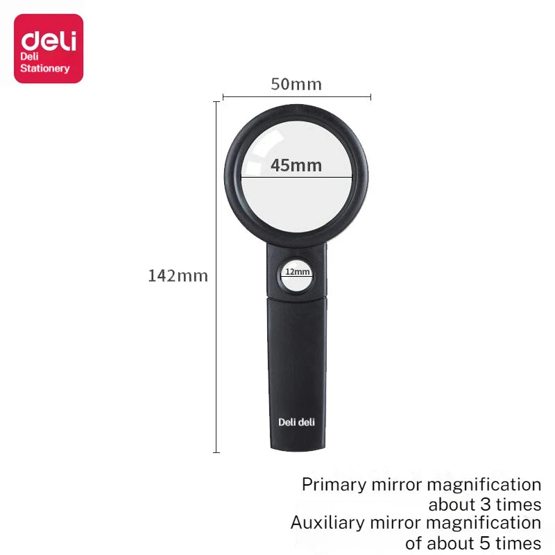 Deli High-Definition Handheld Magnifying Glass Portable Elderly Reading Aid with Dual Mirror for Identification