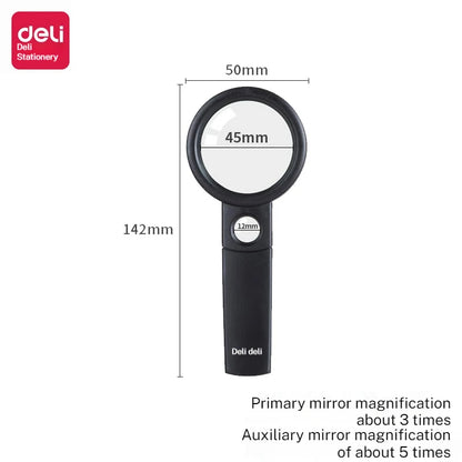 Deli High-Definition Handheld Magnifying Glass Portable Elderly Reading Aid with Dual Mirror for Identification