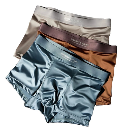 4PCS Men's Underwear Ice Silk High-End Men's Light Luxury Satin Silk Breathable Flat Corner Four Cornered Shorts Without Marks