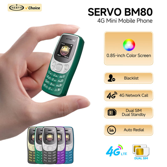 SERVO BM80 LTE Super Small Mobile Phone 4G Network Auto Call Record Speed Dial Blacklist Dual SIM Standby Mini Feature Cellphone