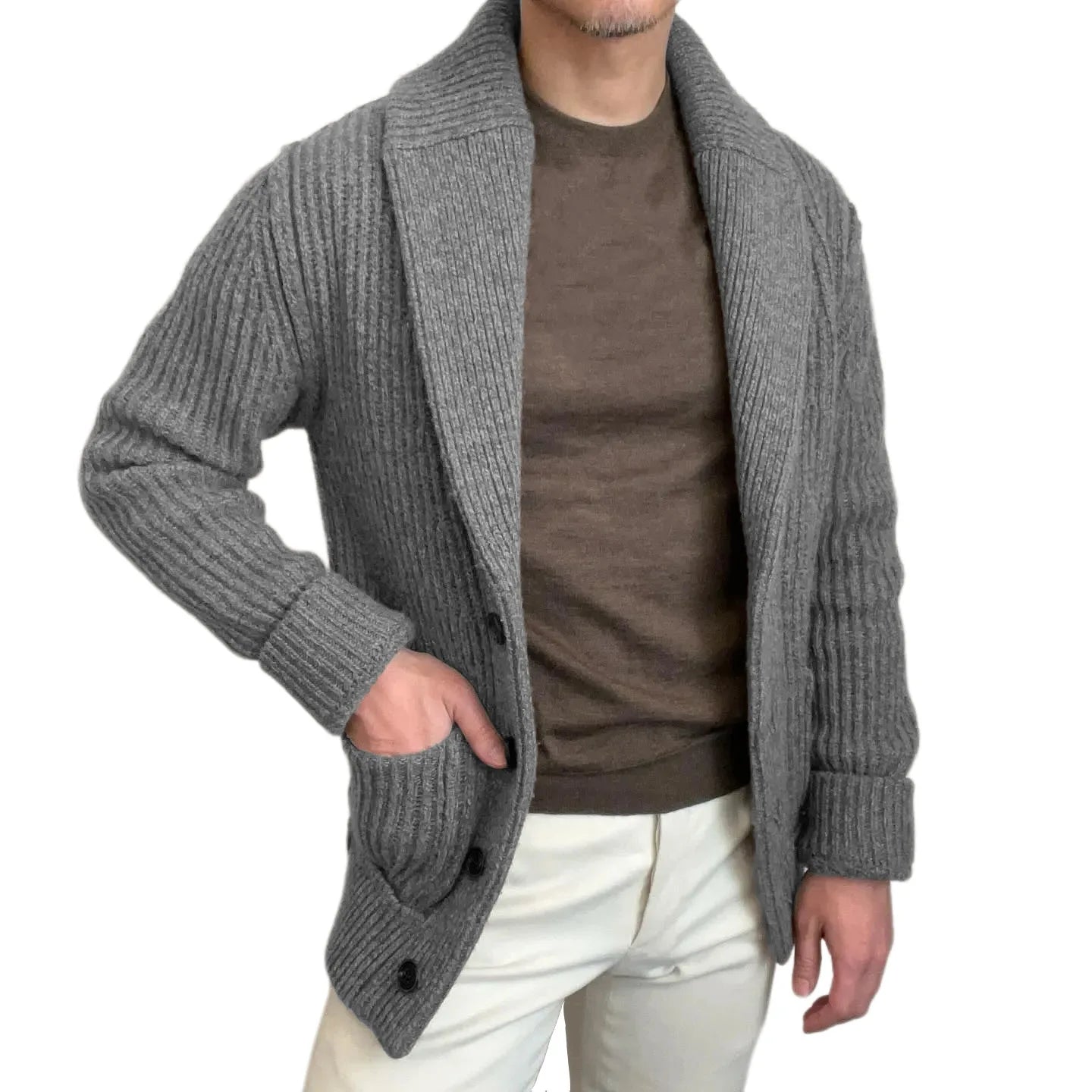 Vintage Fashion Men Knitted Cardigan Sweater Autumn Winter Warm Lapel Knitting Coat Casual Solid Slim Fit Knit Jacket Streetwear