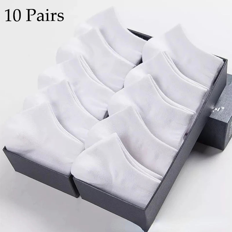 5/10 Pairs Low Cut Men Socks Solid Color Black White Breathable Cotton Socks Male Sport Businessmen Short Socks
