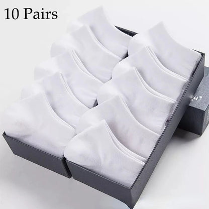 5/10 Pairs Low Cut Men Socks Solid Color Black White Breathable Cotton Socks Male Sport Businessmen Short Socks