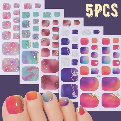 5Sheets Yellow Daisy Toenail Sticker 110Tips Full Cover Baking Free Toe Nail Wraps Elegant Flower Self-Adhesive Toe Polish Strip