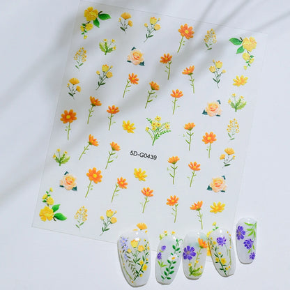 1PC 5D Macaron Flower/Fruit Nail Charms Sticker Embossed Bear/Rabbit/Letter Nails Slider Decals Summer Adhesive Manicure Decor&Y