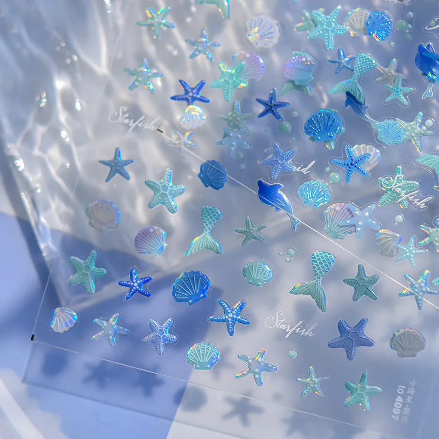 Shiny Blowing Bubble Nail Decorations Stickers 5D Shell Light Love Cat Bubble Transfer Slider Sticker DIY Summer Manicure Decals