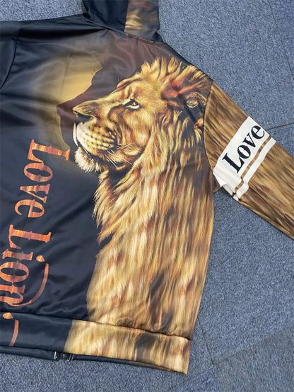 Spring and Autumn Men's Tracksuit 3D The Lion Print Zipper Hoodies Sweatshirts Pants Sets Casual Mens Clothing Women's Tracksuit