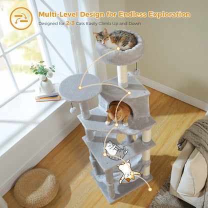 Multi-Level Cat Tree for Indoor Cats Large Cat Tower with Cozy Condo Hammock Sisal Scratching Posts Cat Scratchers Bed Cat Toys