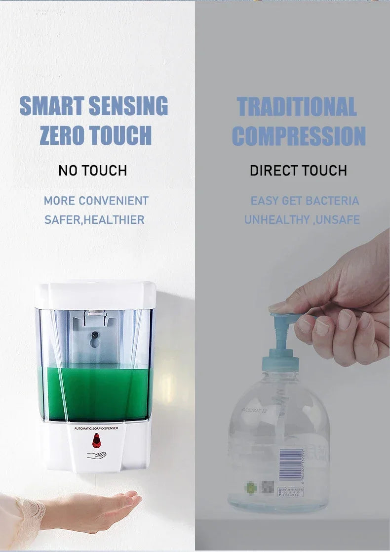 Automatic Touchless Soap Dispenser 700ml, Wall-Mounted Large Capacity Battery-Operated Sensor Hand Washer for Bathroom Kitchen