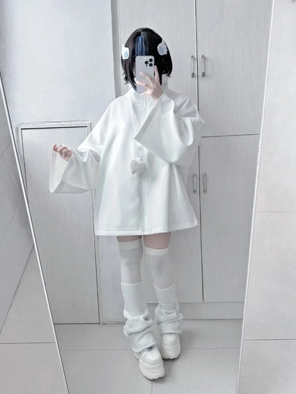 2025 Ropa Mujer Streetwear Coat for Women's Japanese Y2k Clothing Fashion White Zipper Outwear Tops Casual Stand Neck Jackets