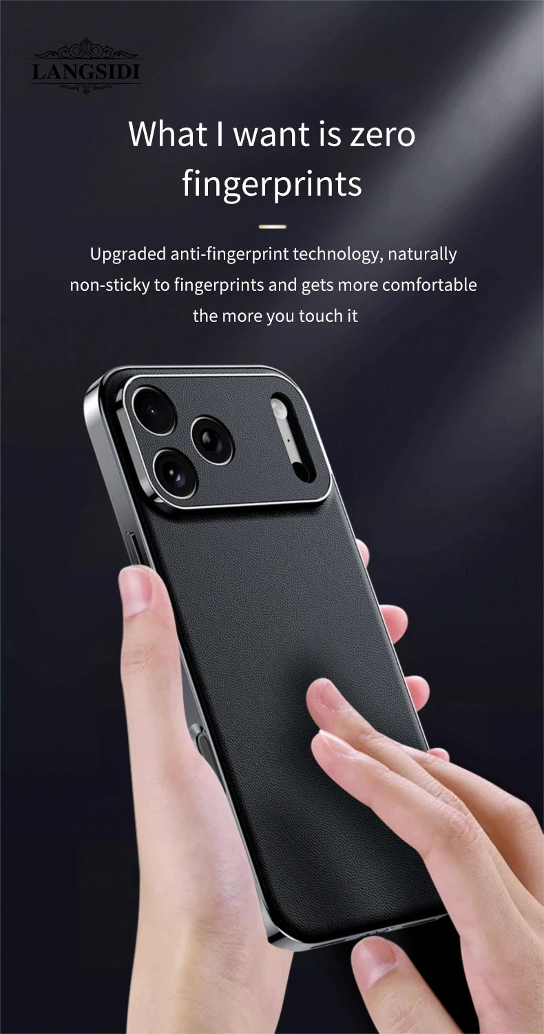LANGSIDI Luxury Leather Phone Case for iPhone 17 16 15 Pro Max Air 17Pro 16Pro Full Lens Protection Back Cover