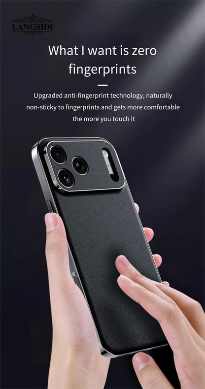 LANGSIDI Luxury Leather Phone Case for iPhone 17 16 15 Pro Max Air 17Pro 16Pro Full Lens Protection Back Cover