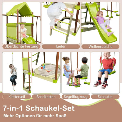 Play Tower, Climbing Frame with Swing, Slide, Climbing Rope, Glider Seats, Ladder and Sandpit, Outdoor Children's Climbing Tower