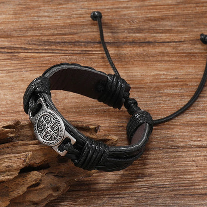 Vintage Handmade Braided Leather Bracelets For Men Myth Cross Scripture Retro Lace-Up Punk Style Leather Bracelet Accessory Gift
