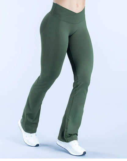 WAREBALL Women Gym Wide-leg Trousers Fitness Sport Pants V Waist Squat Proof Energy Athletic Active Pilates Flared Pants