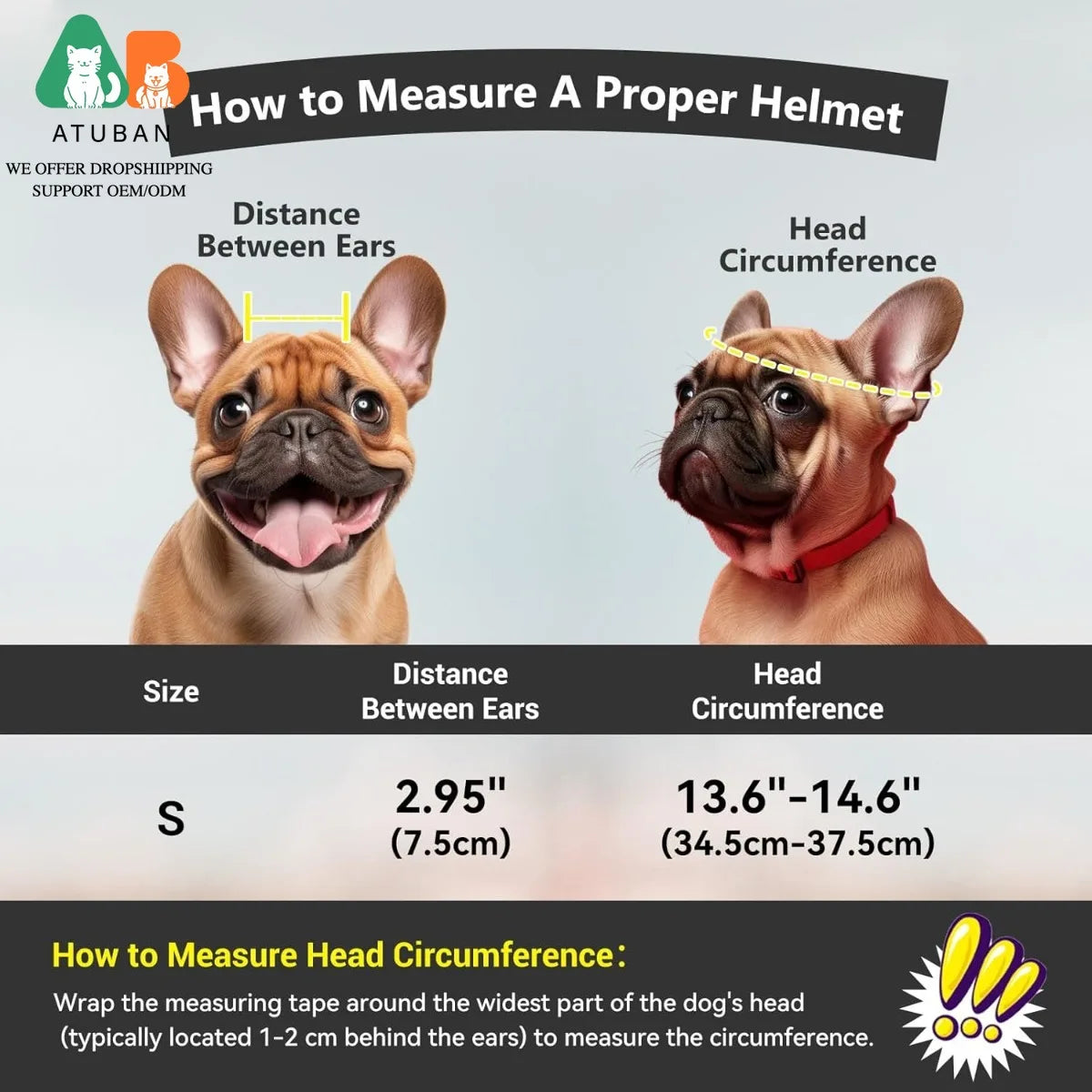 ATUBAN Dog Helmets for Small Dogs, Dog Helmet with Clear Lens Goggles, Doggie Helmets Hat with Ear Holes,Bike Doggie Helmet Dogs