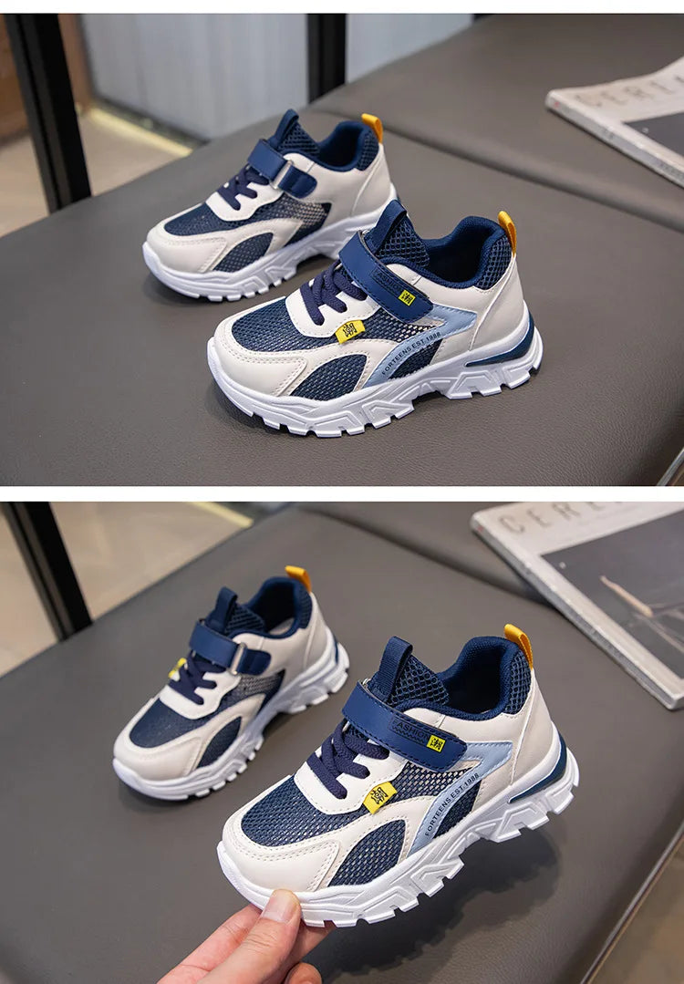 Kid Sneakers Sport Shoes for Boys Fashion Leather Children Breathable Mesh Comfort Shoes Casual Walking Outdoor Running Shoes