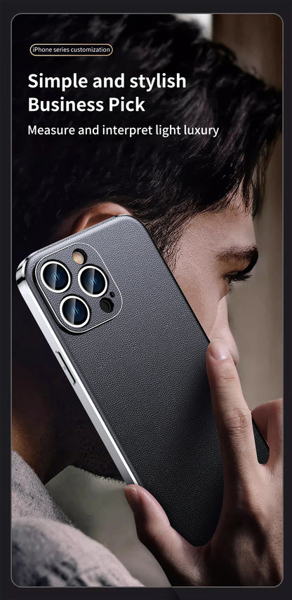 LANGSIDI Luxury Ultra Thin Shockproof Leather Case For iPhone 17 16 Pro Max 15 Plus 14 13 12 11 Air Lens Protective Cover