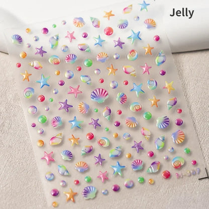 Colorful Bagful Jellyfish Bubbles Swimming Rings Rainbow Stars Ocean Starfish Self Adhesive 5D Nail Art Sticker Manicure Decal