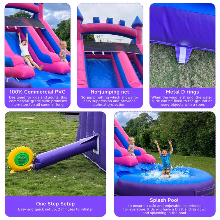 5m PVC  Inflatable Bounce House Tropical Double Water Slide Combo  Wet& Dry Jump Bouncy House Castle For Outdoor Party Rental