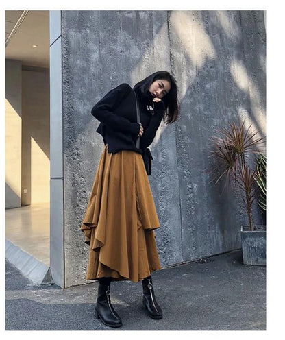 Women Skirts Gothic Irregular Skirts Pants Women High Waist White Black Long Skirts Female Pleated Skirts Culottes Women Clothes