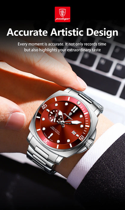 POEDAGAR Luxury Trendy Men Watch Waterproof Luminous Date Stainless Steel Male Watch Quartz Business Sports Men's Watches Reloj