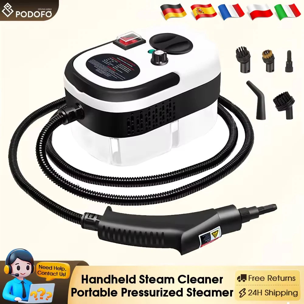 Podofo 2500W Handheld Steam Cleaner Portable Pressurized Steamer 220V EU Plug Deep Cleaning For Car Kitchen Bathroom etc.