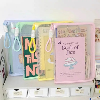 1PC A4 Transparent Zippered Document Storage Bag Light Color Portable Document Bag High Value Book Bag