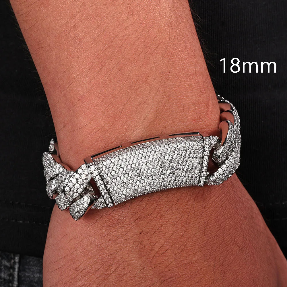 ESKEEM 2/3/4/6Row Full Diamond Bubble Cuban Bracelet 10/13/18/20/22MM CZ Stone Iced Out Hip Hop Jewelry Cuban Bracelet Women Men