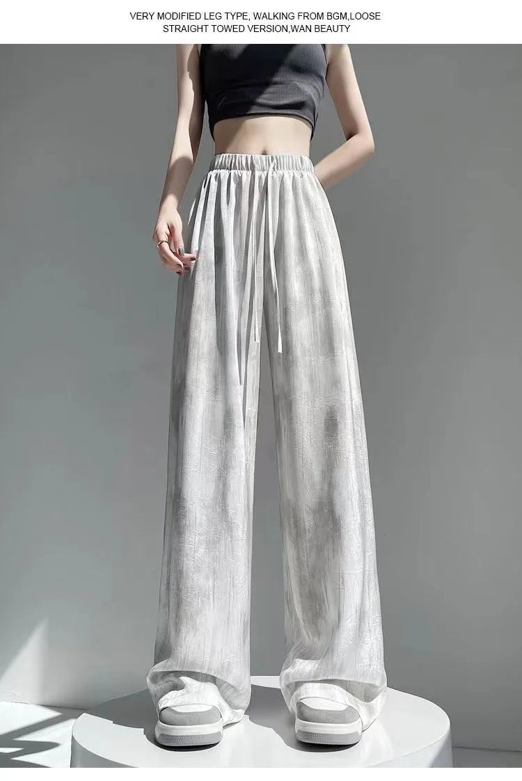 Summer Loose Straight Casual Draped Ice Silk Tie-Dye Wide-Leg Pants Grils Mosquito-proof Casual Trousers Women's Wide-leg Pants