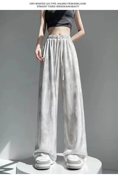Summer Loose Straight Casual Draped Ice Silk Tie-Dye Wide-Leg Pants Grils Mosquito-proof Casual Trousers Women's Wide-leg Pants