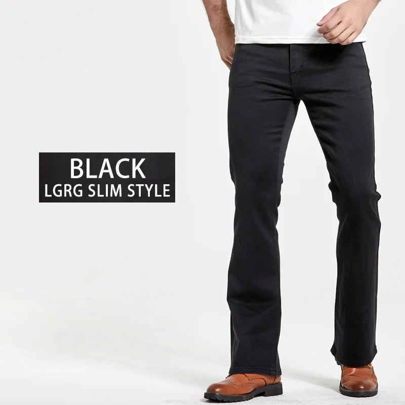 LGRG Mens Boot Cut Jeans Slightly Flared Slim Fit Blue Black Trousers Designer Classic Male Stretch Denim Pants