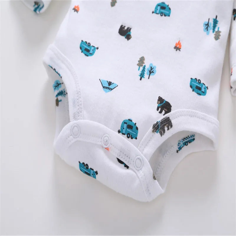 Lovely Baby Boy bodysuits 3Pcs/sets Long Sleeved Clothes PP Pant Cotton Infant Sporty Girl Short Sleeved Bodysuits