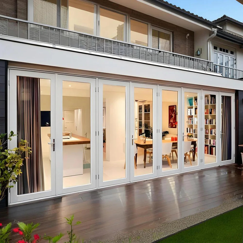 Sixinalu Folding Door Thermal Break Aluminum Profile Alloy Frame Sliding Accordion Door Custom Double-glazed Tempered Glass