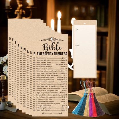 Bible Emergency Numbers Verse Cards&Bookmarks with Tassels - Inspirational Christian Scripture Cards,Writable,Matte Finish.