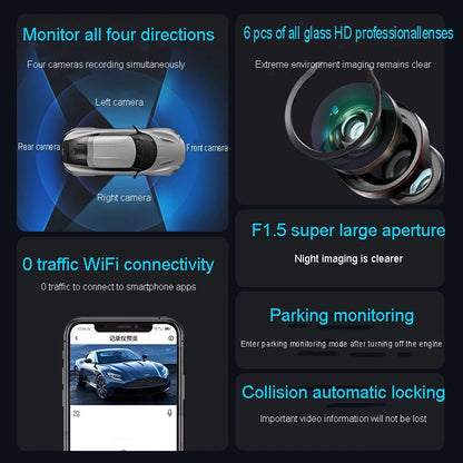 4K 4CH Hidden Dash Cam with APP Night Vision Motion Detection 24/7 Parking Monitor G-Sensor Loop Recording WDR Blackbox Car DVR