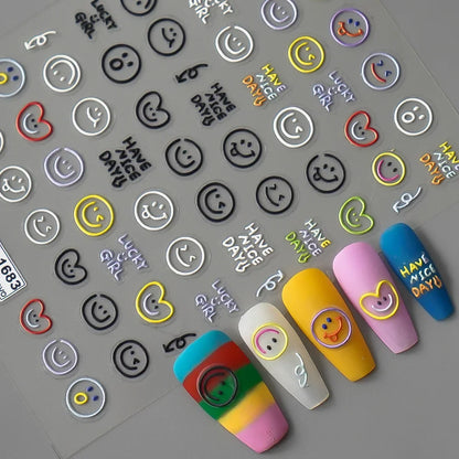 5D Exquisite Smiling Face Nail Stickers Embossed Japanese Macaron Nail Art Self-Adhesive Decorations Accessories DIY