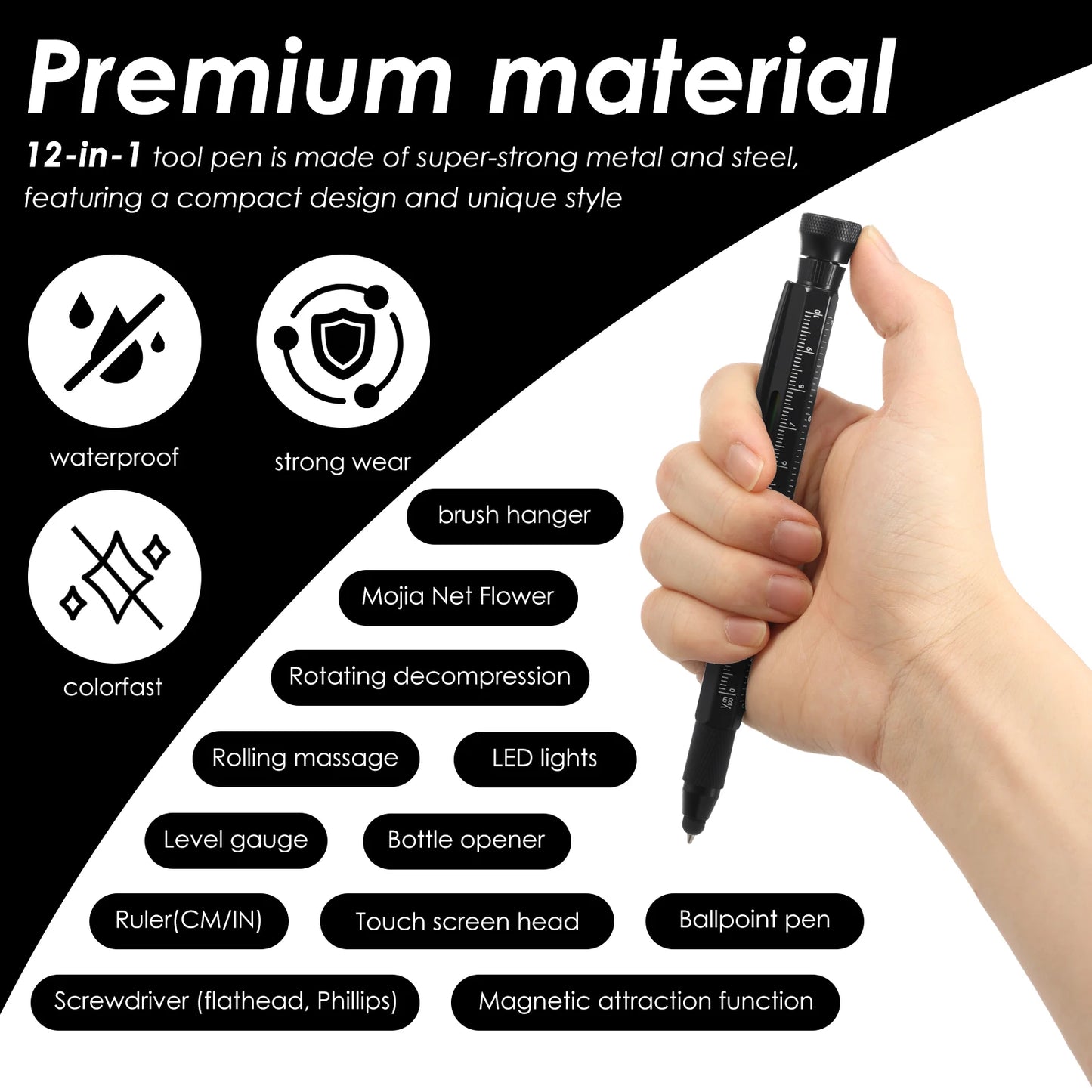 12 In 1 EDC Multi Tool Pen with LED Light Level Bottle Opener Touchscreen Stylus and Screwdriver Father's Day Men Gadgets Gifts
