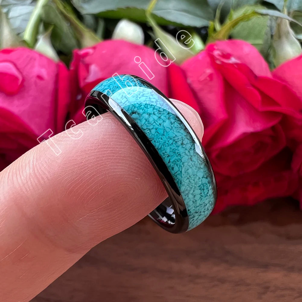 4MM 6MM 8MM Multicolor Turquoise Ring Men Women Beautiful Tungsten Engagement Wedding Band Domed Polished Finish Comfort Fit