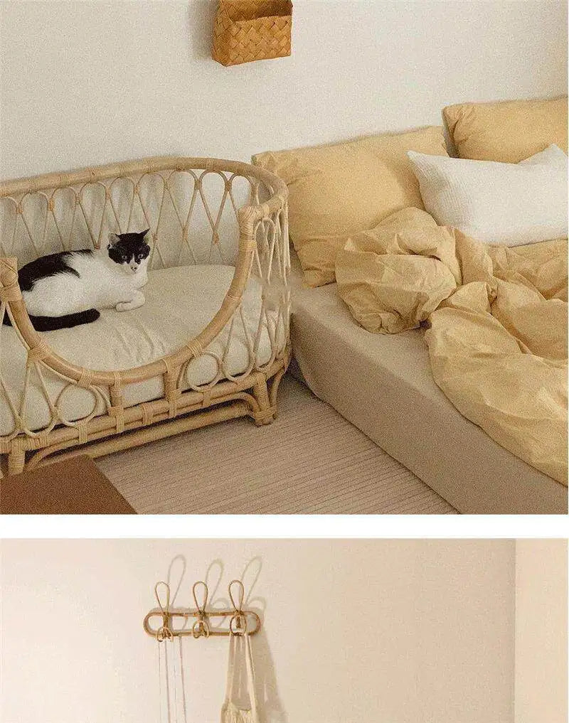 Natural Rattan Artist Pet Bed Weaving Princess Light Luxury Pet Bed Japanese Vintage Pet Products Haustierbett XY40CWC