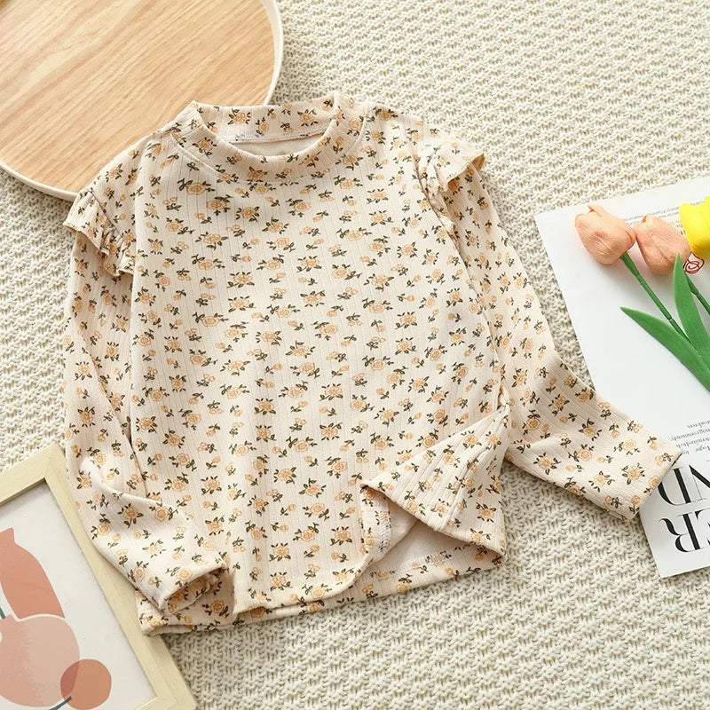 1pcs Autumn Winter Children's T-Shirts Baby Floral Print Tops Kids Round Neck Long Sleeve Base Shirt Girls Tshirts Clothes