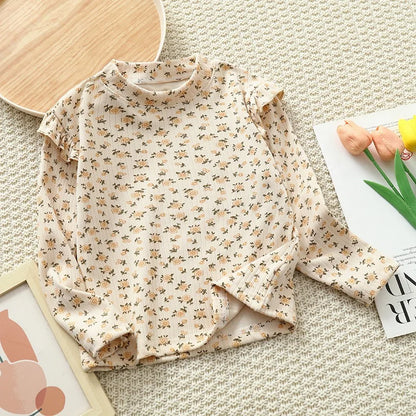 1pcs Autumn Winter Children's T-Shirts Baby Floral Print Tops Kids Round Neck Long Sleeve Base Shirt Girls Tshirts Clothes