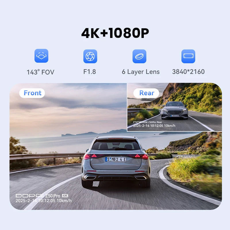 DDPAI Dash Cam Z50 Pro 4K UHD 3"IPS Display Built-in GPS ADAS Dual-channel Car DVR Wi-Fi 24H Parking Monitor Dash Car Camera