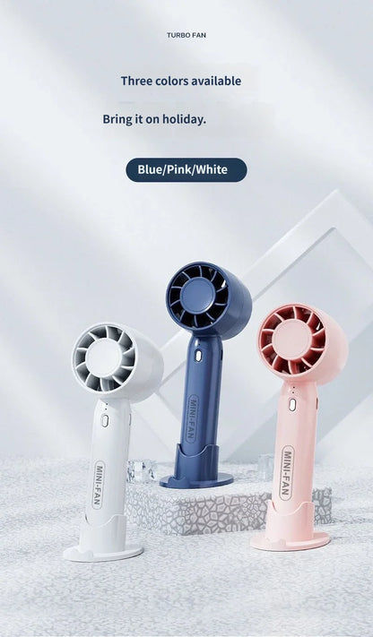 Summer Mini Handheld Fan USB Rechargeable Portable High-speed Motor Small Desktop Stand Turbo Fan for Travel Outdoor Activeity