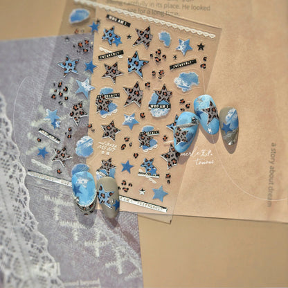 Gold Silver Metal Nail Stickers Dark Retro High-end Cross Nail Art Accessories Sticker Back Blue Nails 3D Decorations Decals DIY
