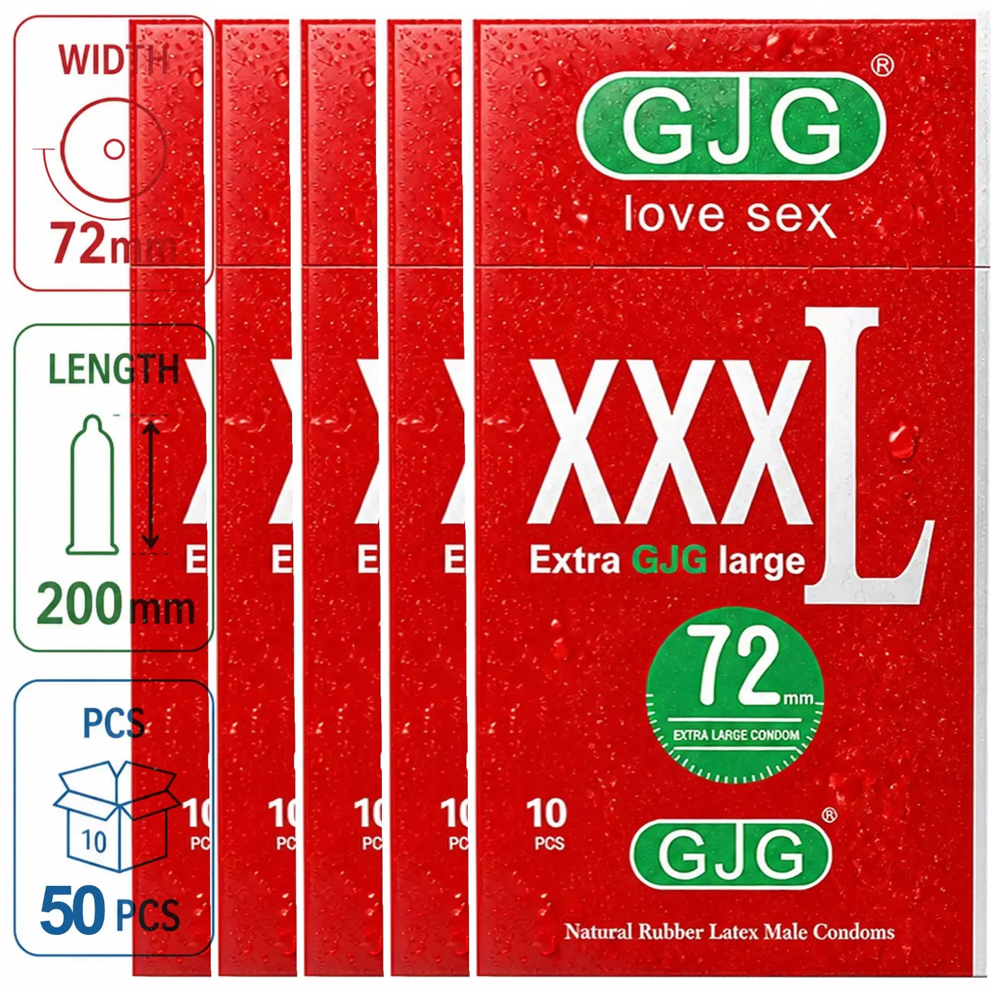 Width-72mm(Length-200mm) Large Size Condoms  Men Latex Condom Safe Contraception Protection Adult Sex Products Intimate Care